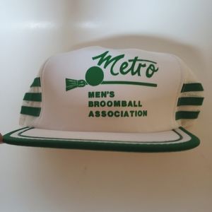 Vintage Retro 80s Green White Broomball Snap Back Trucker Hat, Men's Mesh Cap